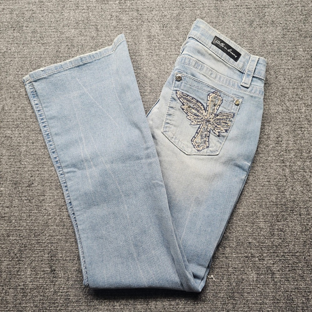 Stella in Dreams Mid-Rise Bootcut Jeans Light Wash Rhinestone Size 13/31 SR165